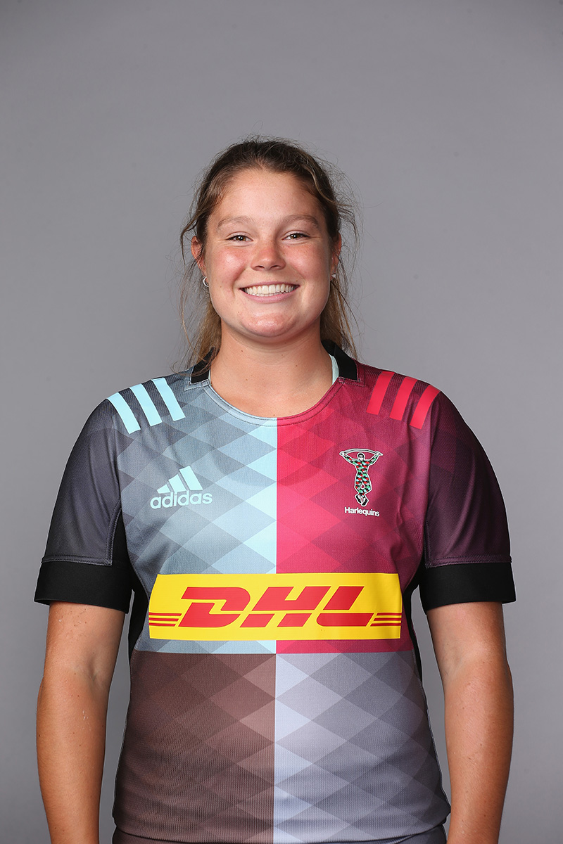 GUILDFORD, ENGLAND - AUGUST 20: Jessica Breach of Harlequins Women during the Harlequins Women Squad Photo Call at Surrey Sports Park on August 20, 2019 in Guildford, England. (Photo by Steve Bardens/Getty Images for Harlequins FC) *** Local Caption *** Jessica Breach