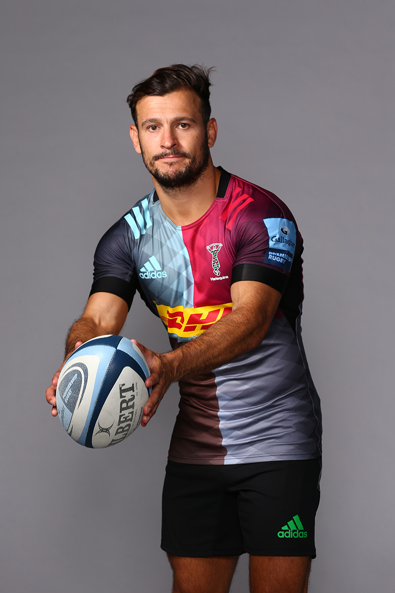 GUILDFORD, ENGLAND - AUGUST 21: Danny Care of Harlequins during the Harlequins Squad Photo Call at Surrey Sports Park on August 21, 2019 in Guildford, England. (Photo by Steve Bardens/Getty Images for Harlequins FC) *** Local Caption *** Danny Care