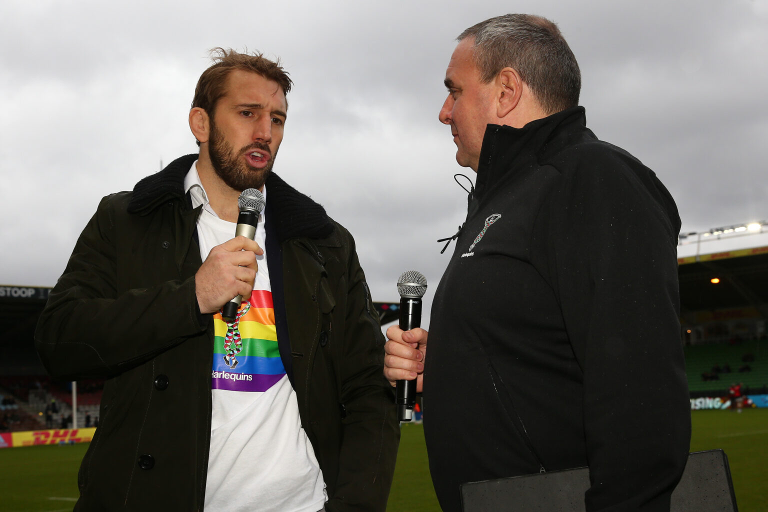 LONDON, ENGLAND - FEBRUARY 15: Chris Robshaw wearing a rainbow T shirt prior to the Gallagher Premiership Rugby match between Harlequins and London Irish at on February 15, 2020 in London, England. (Photo by Steve Bardens/Getty Images for Harlequins)